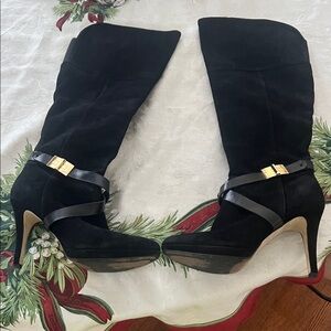 Marc Fisher Black Heeled Boots with Gold Accent